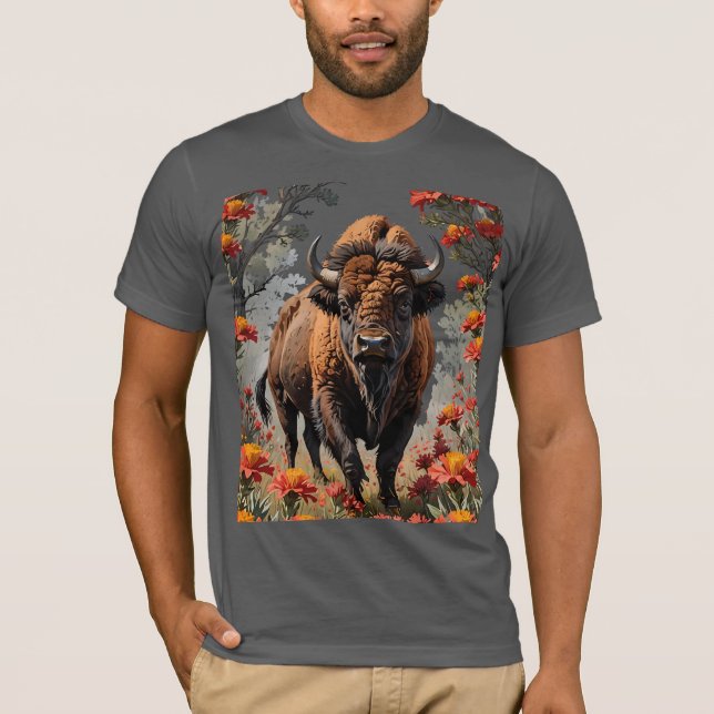 Ein amerikanisches Bison umgeben von indischer Mal T-Shirt (Vorderseite)