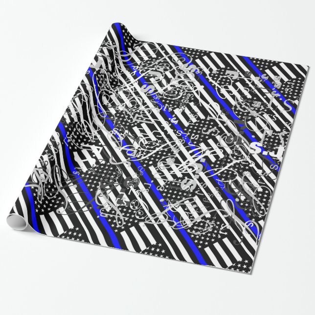 Ein amerikanisches Thin Blue Line Display Geschenkpapier (Ungerollt)