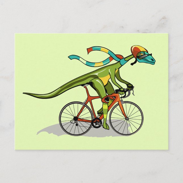 Ein Anabisetia Dinosaurier, der mit dem Fahrrad fä Postkarte (Vorderseite)