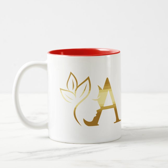 Ein anfänglicher "A"-Mit Monogramm personalisierte Zweifarbige Tasse (Links)