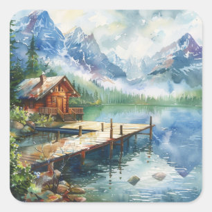 Ein Angel-Schlauch am See Quadratischer Aufkleber