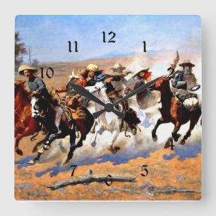 Ein Ansturm auf das Holz, Frederic Remington, Quadratische Wanduhr