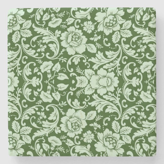 Ein antiker Blumendamast Steinuntersetzer (Vorderseite)