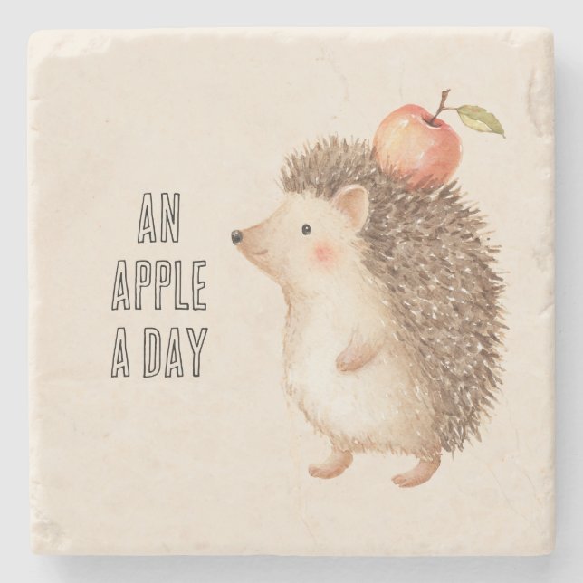 Ein Apfel Am Tag Igel Steinuntersetzer (Vorderseite)