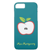 Ein Apfel mit roter Kontur und grünen Blätter