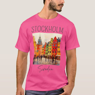 Ein Aquarellbild von Stockholm - Schweden T-Shirt