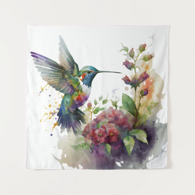 Ein Aquareller Delikatesse Hummingbird Mauer Art Wandteppich (Vorderseite)