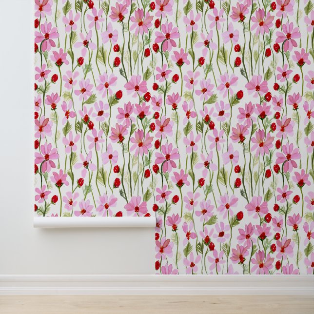 Ein Aquarellfeld mit rosa, wilden Blume Tapete (Anwendung)