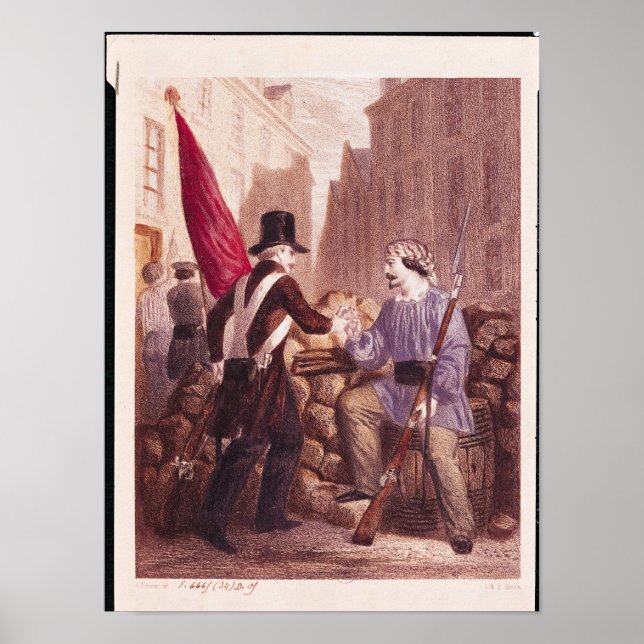 Ein Arbeiter, der sein Brot mit einem Schüler teil Poster (Vorne)