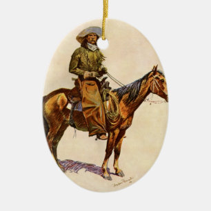 Ein Arizona Cowboy von Remington, Vintage Western Keramik Ornament