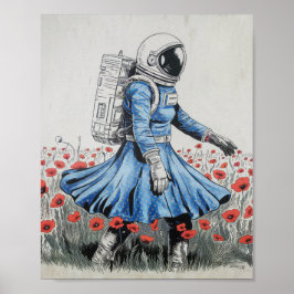 ein Astronaut in einem blauen Kleid, der in Pappi Poster