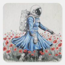 ein Astronaut in einem blauen Kleid, der in Pappi