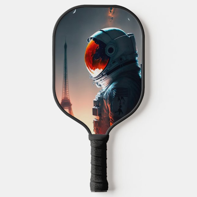 Ein Astronaut in Paris Pickleball Schläger (Vorderseite)
