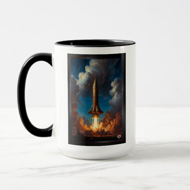 Ein atemberaubender Raketenstart für den Retro-Fus Tasse (Links)