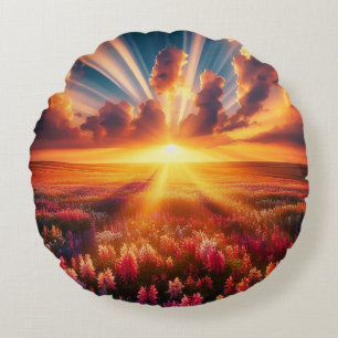 Ein atemberaubender Sonnenuntergang über einem wei Rundes Kissen