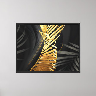 "Ein atemberaubendes goldenes Blatt auf schwarzem Leinwanddruck