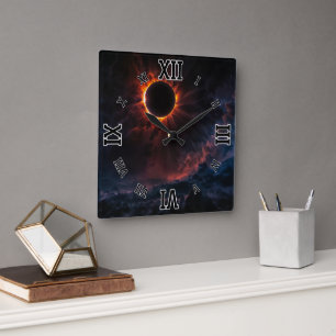 Ein atemberaubendes Sonnenbad Eclipse Kunst von Xz Quadratische Wanduhr