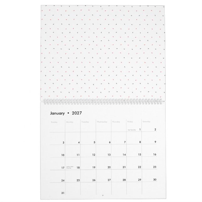 Ein auffälliges blaues und rosa Blumenmotiv kontra Kalender (Jan 2027)