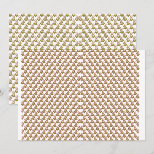 Ein aufgerolltes Stück Papier mit festlichem Chara Einladung (Vorne/Hinten)