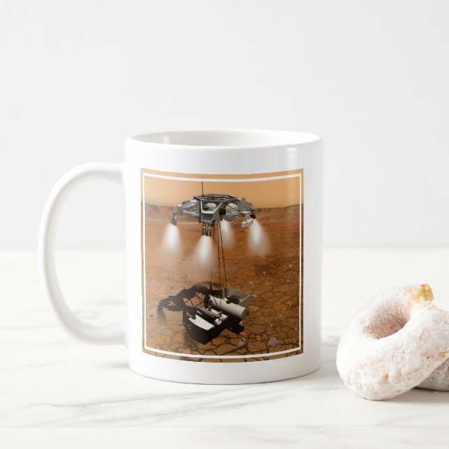 Ein aufsteigendes Fahrzeug Verlasse Mars. Kaffeetasse (Mit Donut)