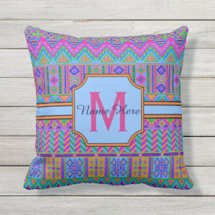 Ein Aztec Bright Tribal Monogramm-Patientenpool Kissen Für Draußen