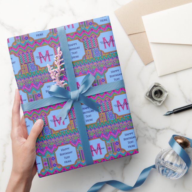 Ein Aztekisches Helles Tribal Monogram Spaß am Geb Geschenkpapier (Schenken)