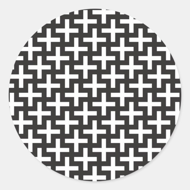 Ein b&w-Muster mit einem Pluszeichen Runder Aufkleber (Vorderseite)