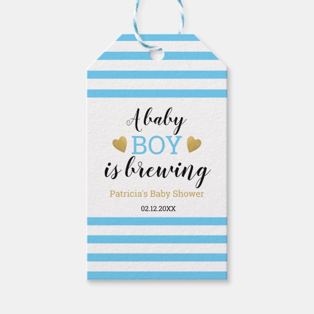 Ein Baby Boy wird eine Babydusche gebrauen. Danke Geschenkanhänger (Vorderseite)