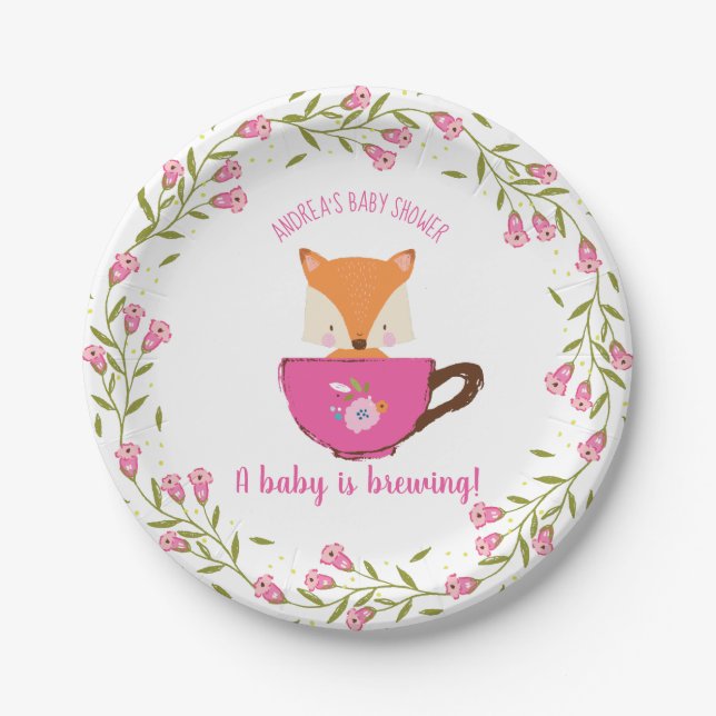 Ein Baby brät Pink Teacup Baby Girl Dusche Pappteller (Vorderseite)
