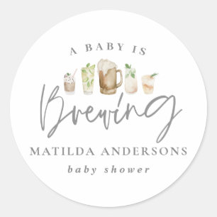 Ein Baby Braut Aquarell Bier Babydusche und Runder Aufkleber