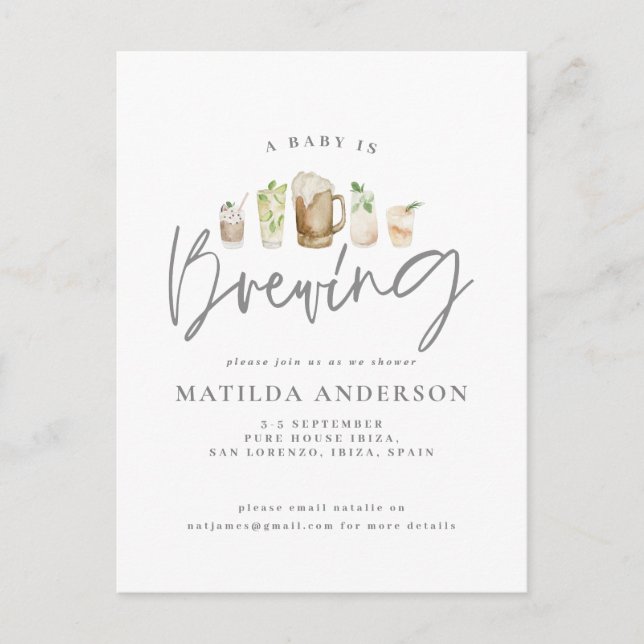 Ein Baby braut Aquarellbierdusche und Feiertagspostkarte (Vorderseite)