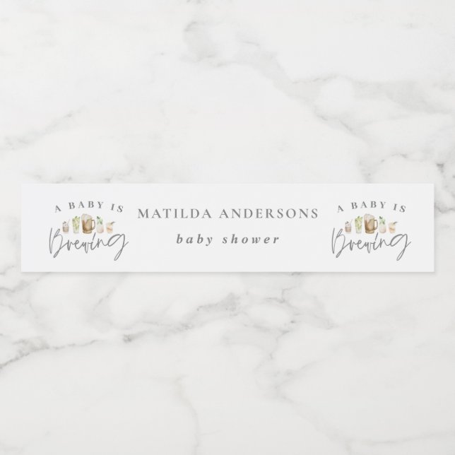 Ein Baby braut Aquarellbierdusche Wasserflaschenetikett (Einzelnes Label)