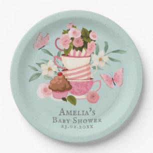 Ein Baby braut Blumenjungen Teetassen Babydusche Pappteller