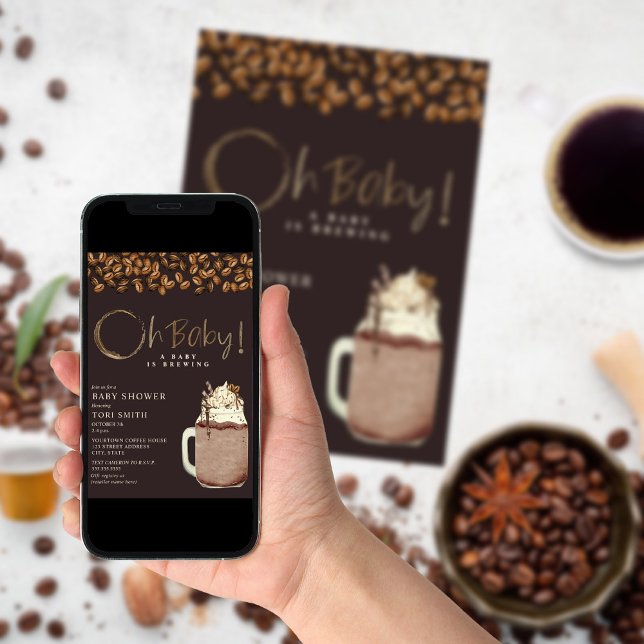 Ein Baby braut dunkeleisigen Kaffee Oh Babydusche Einladung (Von Creator hochgeladen)