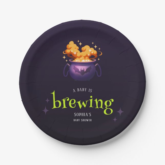 Ein Baby braut eine leckere Cauldron Babydusche Pappteller (Vorderseite)