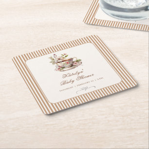 Ein Baby braut Gingham-Kaffee-Baby-Shower Rechteckiger Pappuntersetzer