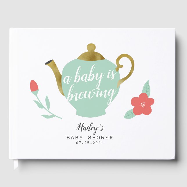 Ein Baby braut Gold Tea Party Babydusche Gästebuch (Vorderseite)