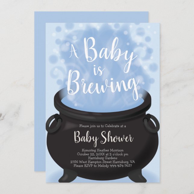 Ein Baby braut Hexendusche Blue Boy Einladung (Vorne/Hinten)