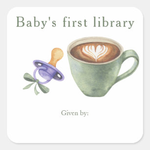 Ein Baby braut Kaffee - Baby's erste Bibliothek Quadratischer Aufkleber