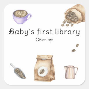 Ein Baby braut Kaffee - die erste Bibliothek des B Quadratischer Aufkleber