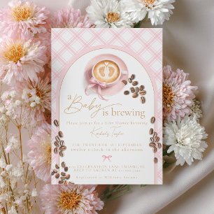 Ein Baby braut Kaffee Mädchen Rosa Schleife Baby-P Einladung