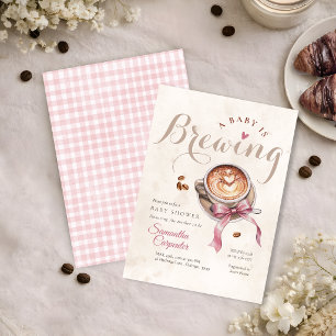 Ein Baby braut Kaffee rosa Schleife Babyparty Einladung