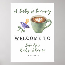 Ein Baby braut Kaffeepazifier mit grüner Schleife Poster