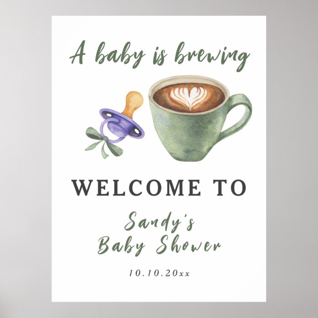 Ein Baby braut Kaffeepazifier mit grüner Schleife  Poster (Vorne)