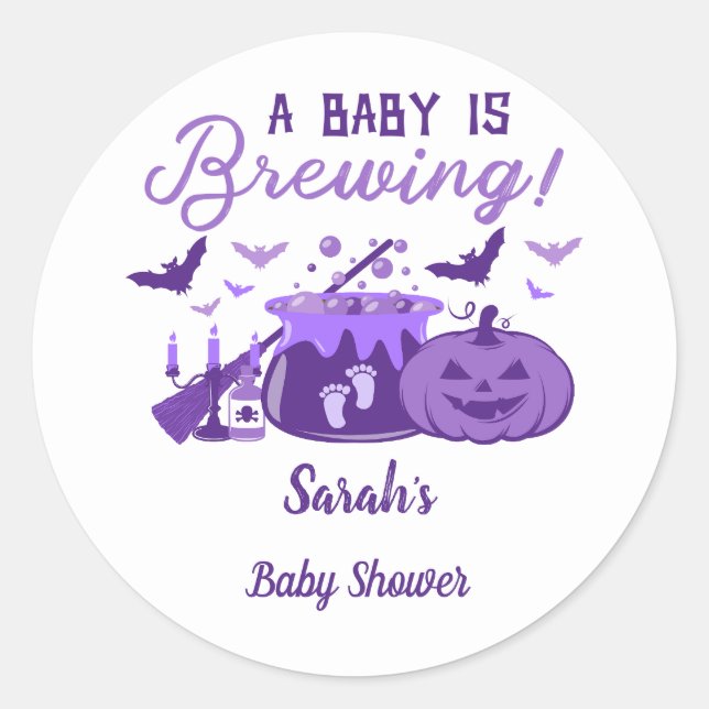 Ein Baby braut Lila Halloween-Kinderdusche Runder Aufkleber (Vorderseite)