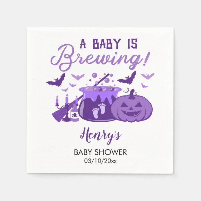 Ein Baby braut Lila Halloween-Kinderdusche Serviette (Vorderseite)