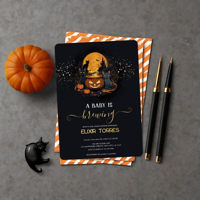 Ein Baby braut Niedliche Halloween-Babyduschfolie Folieneinladung (A Baby Is Brewing Cute Halloween Baby Shower Foil Invitation)