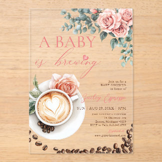Ein Baby braut Romantischen Kaffee-Baby-Shower Acryleinladungen