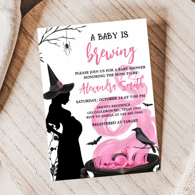 Ein Baby braut Rosa-Hexendusche Einladung (Pink Witch Baby Shower Invitation)