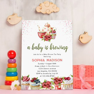 Ein Baby braut rote Blume Tea Baby Dusche Einladung